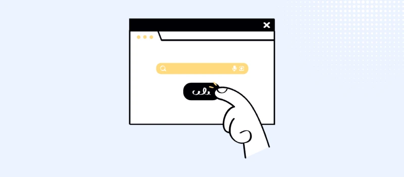Illustration of a user clicking a search button inside a browser window, highlighting how compelling SEO Title Examples influence user behavior and drive more clicks from search results.