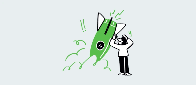 Startup rocket nose-down while a founder holds their head &mdash; pitfalls to avoid in affordable brand naming.